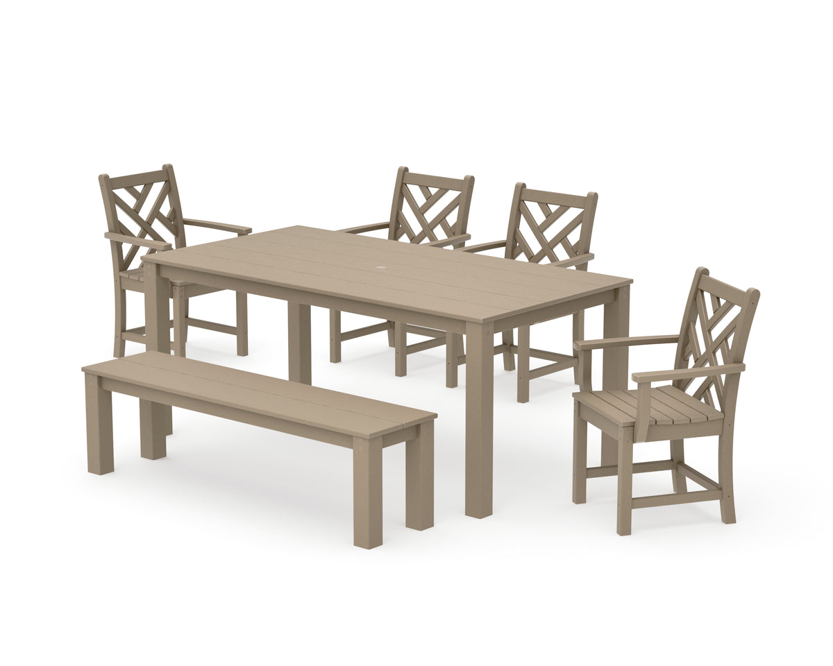 POLYWOOD Chippendale 6-Piece Parsons Dining Set with Bench in Vintage Sahara