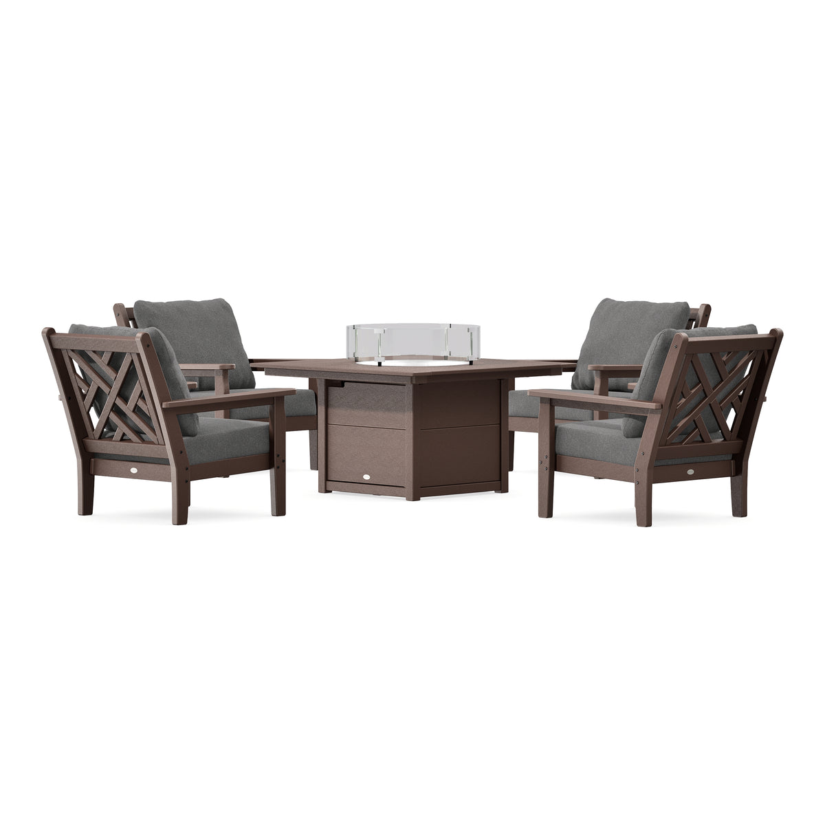 POLYWOOD Chippendale 5-Piece Deep Seating Set with Fire Pit Table in Mahogany