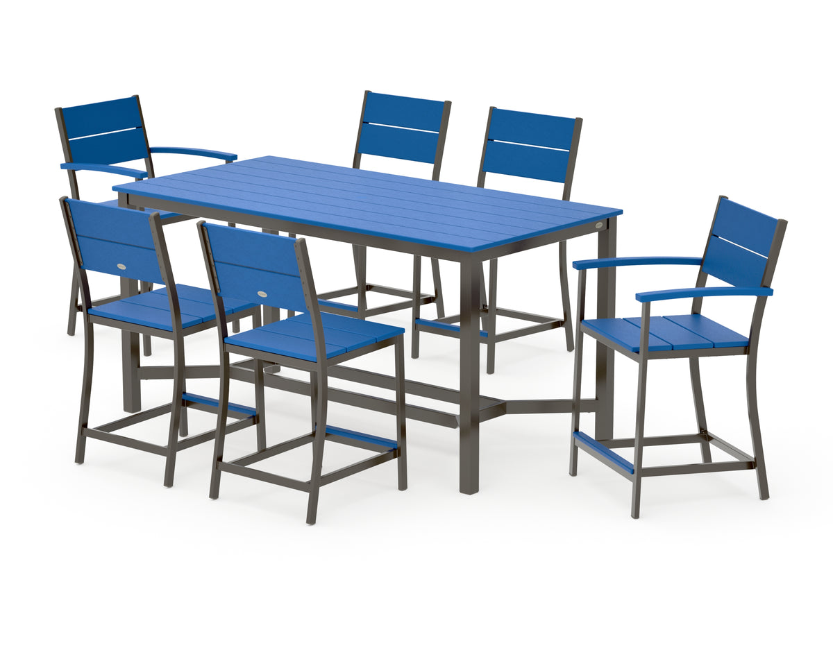 POLYWOOD Main Street 7-Piece Counter Set in Bronze / Pacific Blue