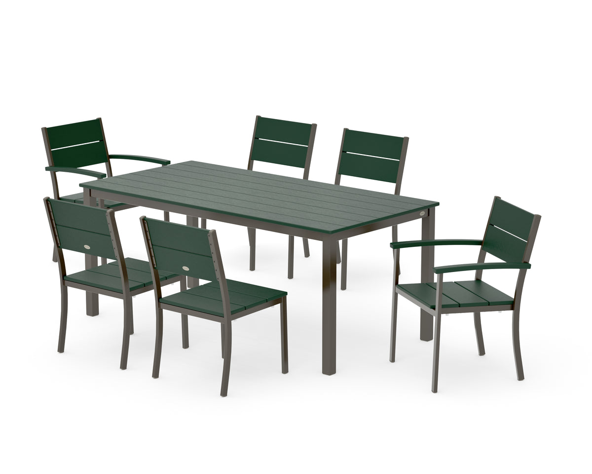 POLYWOOD Main Street 7-Piece Dining Set with Main Street 36" x 72" Dining Table in Bronze / Green