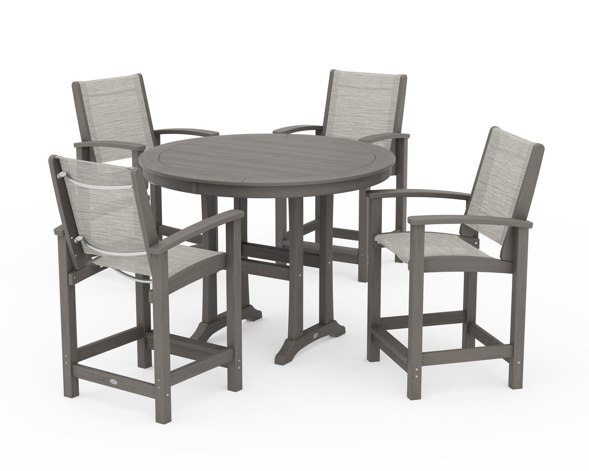 POLYWOOD Coastal 5-Piece Counter Set in Driftwood / Birch