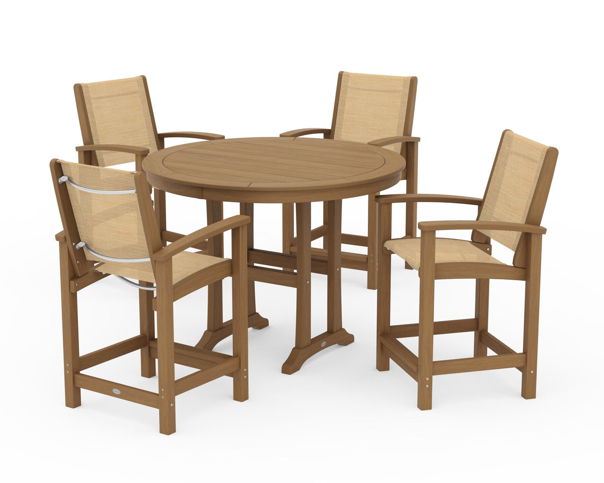 POLYWOOD Coastal 5-Piece Counter Set in Natural / Dupioni Apricot