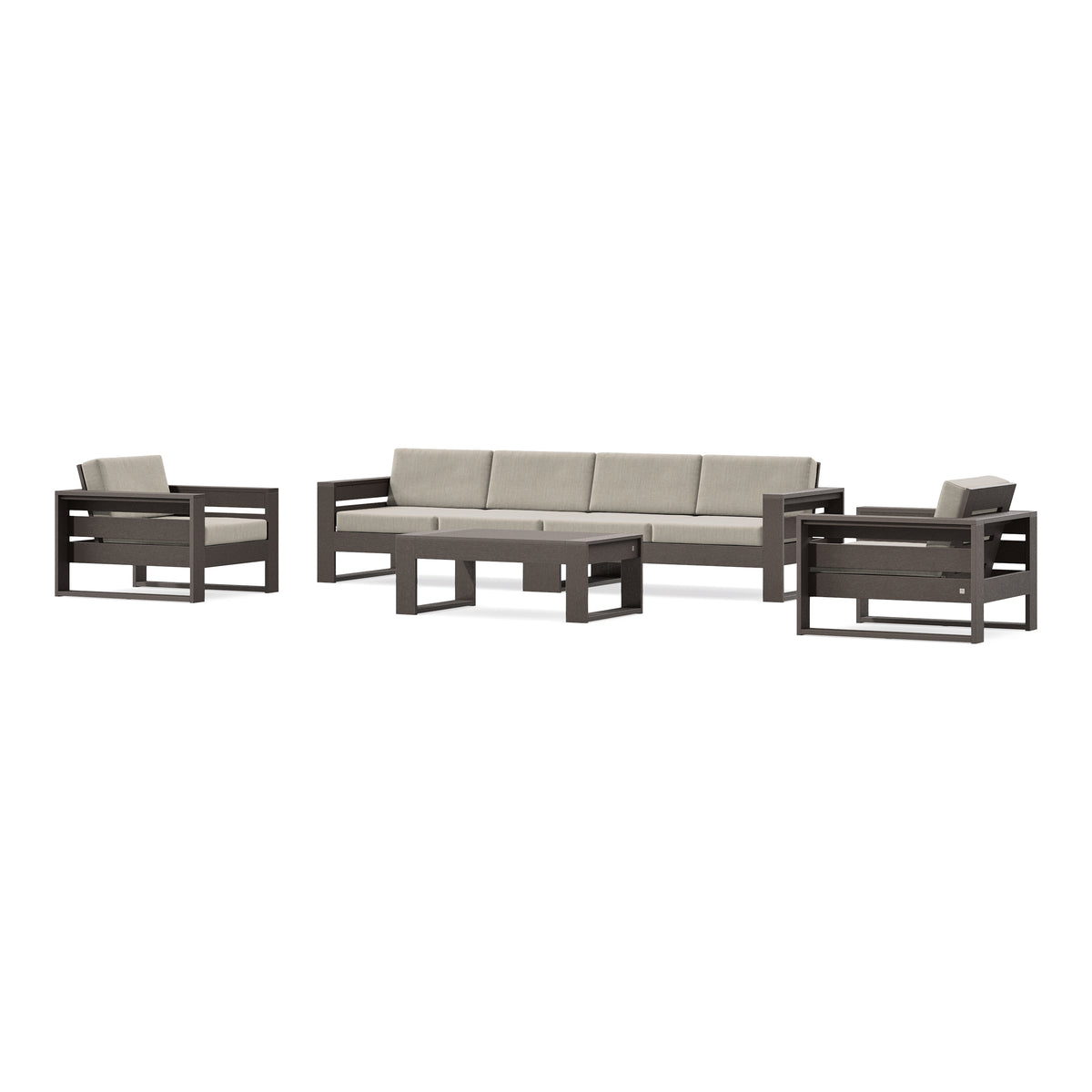 POLYWOOD PW Designer Series Latitude 5-Piece Lounge Sofa Set in Vintage Coffee / Cast Ash
