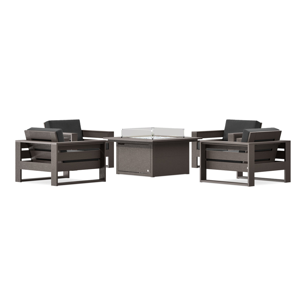 POLYWOOD PW Designer Series Latitude 5-Piece Lounge Fire Table Set in Vintage Coffee / Spectrum Carbon