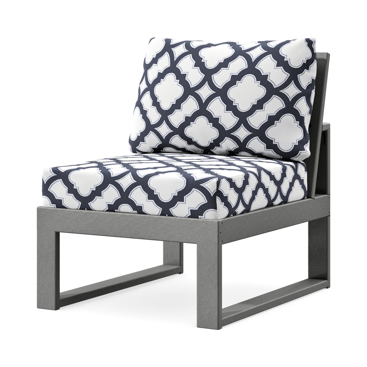 POLYWOOD Modular Armless Chair in Slate Grey / Trellis Navy