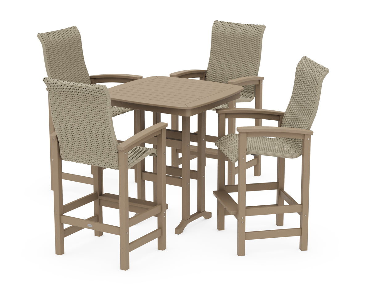POLYWOOD Coastal Woven High-Back 5-Piece Bar Set in Vintage Sahara / Dune Grass
