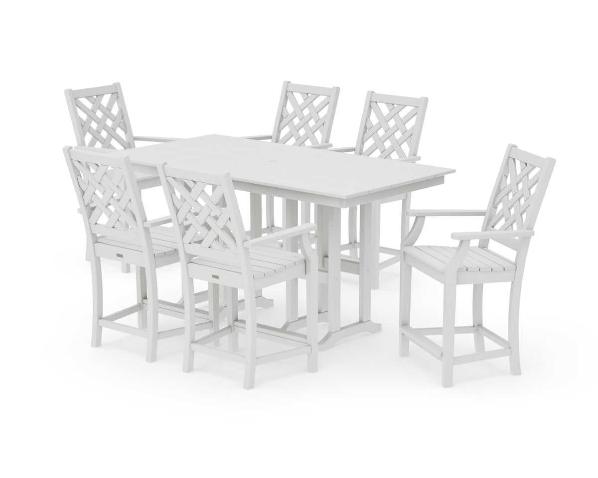 POLYWOOD Country Living Wovendale Arm Chair 7-Piece Farmhouse Counter Set in Vintage White