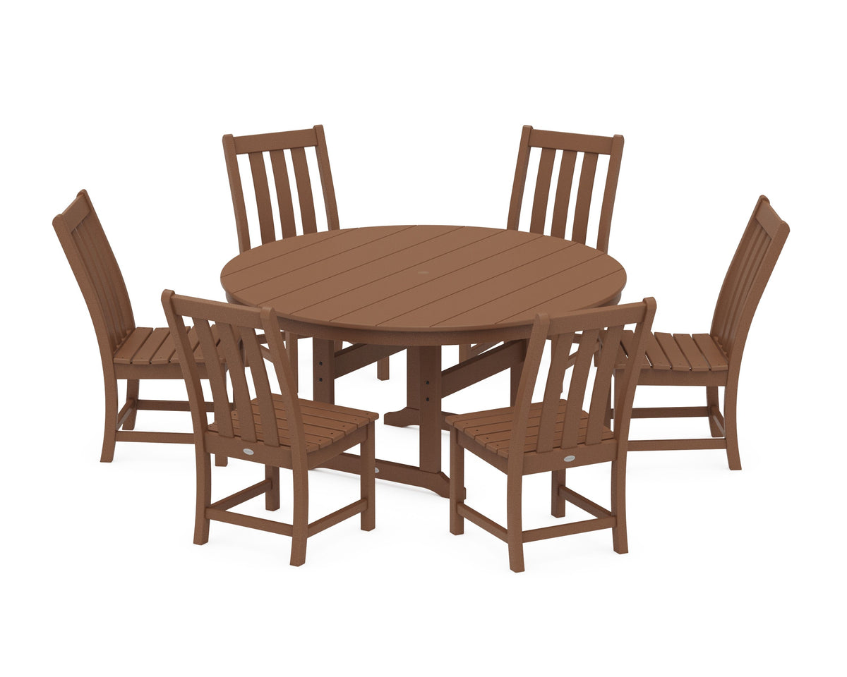 POLYWOOD Vineyard 7-Piece Side Chair Round Farmhouse Dining Set in Teak