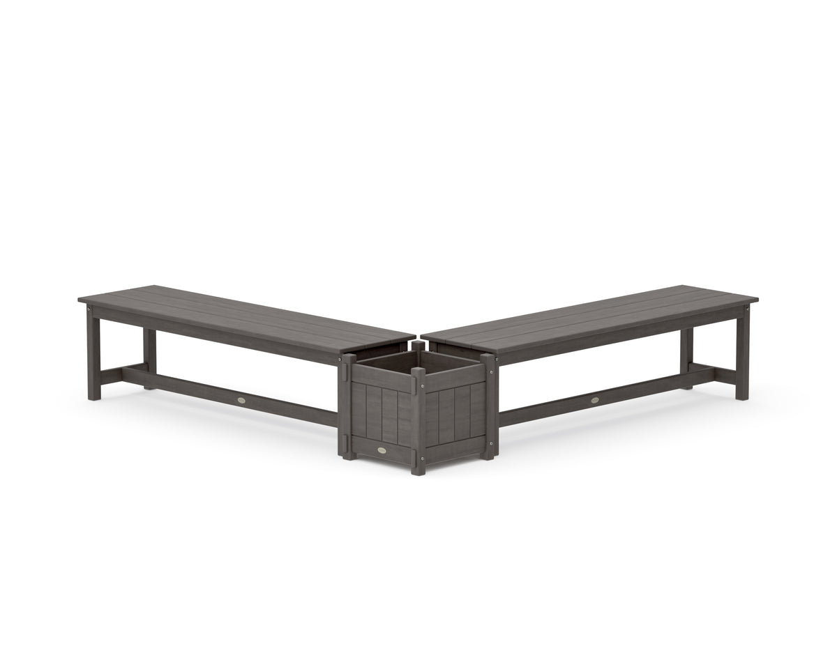 POLYWOOD 60" Vineyard L-Shaped Planter Bench Set in Driftwood