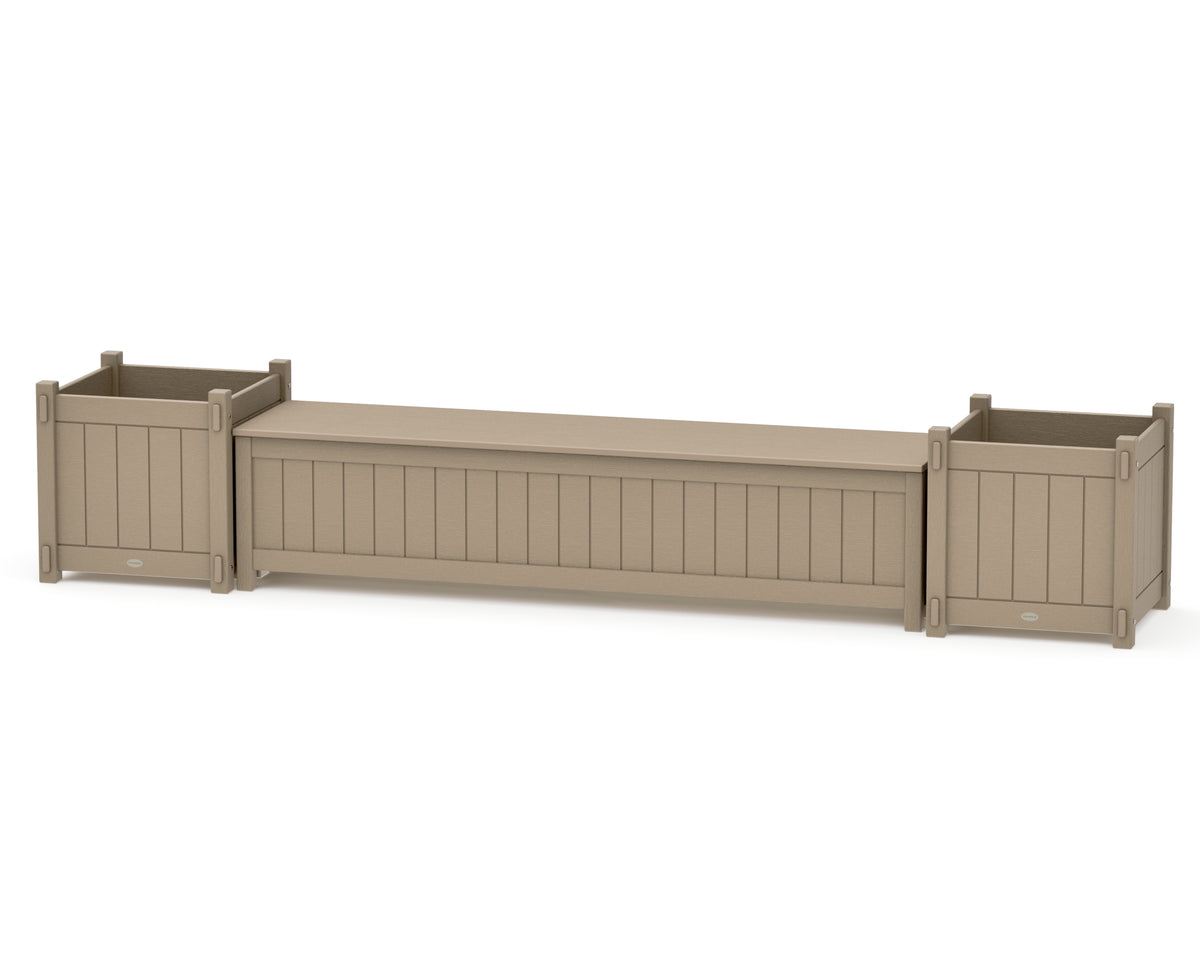 POLYWOOD 72" Vineyard Straight Planter Storage Bench Set - Large in Vintage Sahara