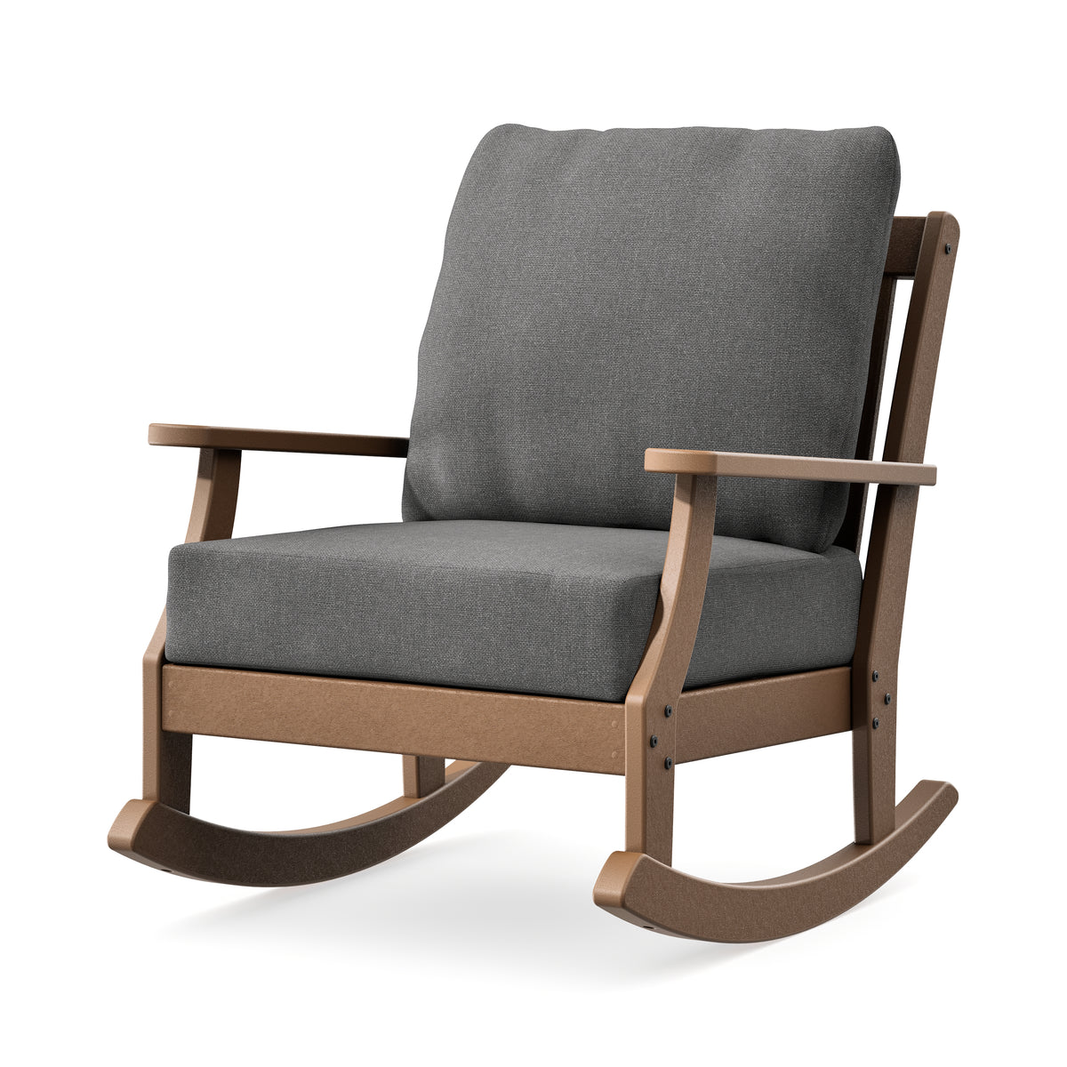 POLYWOOD Braxton Deep Seating Rocking Chair in Teak / Ash Charcoal
