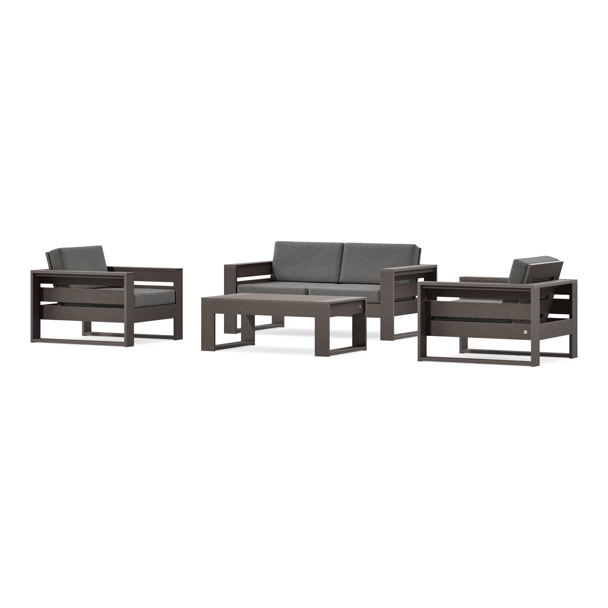 POLYWOOD PW Designer Series Latitude 4-Piece Lounge Loveseat Set in Vintage Coffee / Ash Charcoal