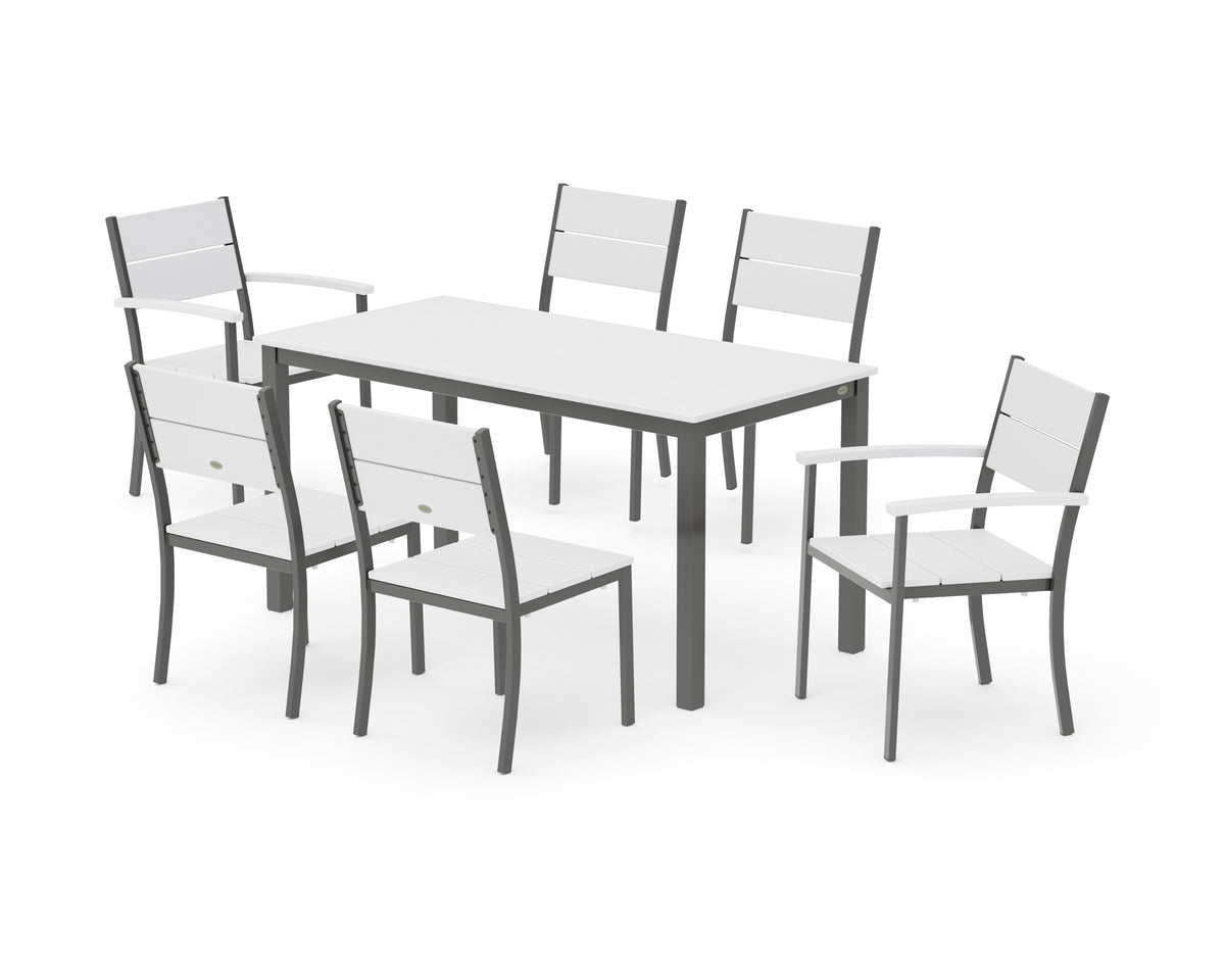 POLYWOOD Main Street 7-Piece Dining Set with Main Street 30 x 60 Dining Table in Charcoal / White