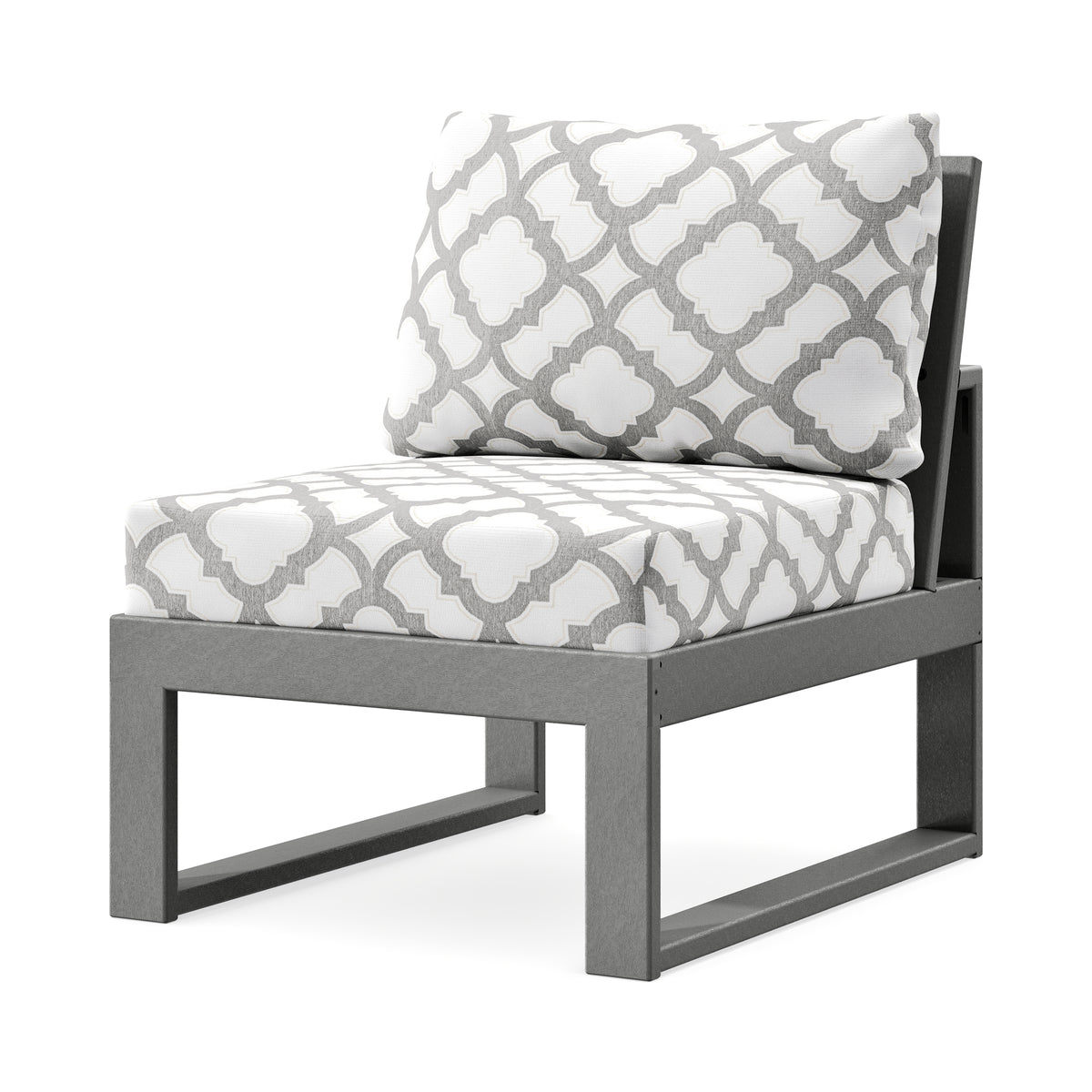 POLYWOOD Modular Armless Chair in Slate Grey / Trellis Grey Mist