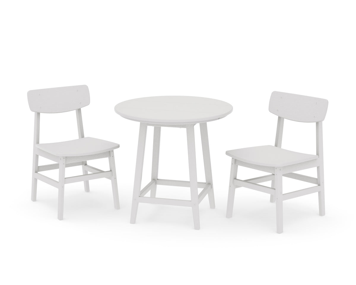 POLYWOOD Modern Studio Urban Chair 3-Piece Round Bistro Dining Set in Vintage White