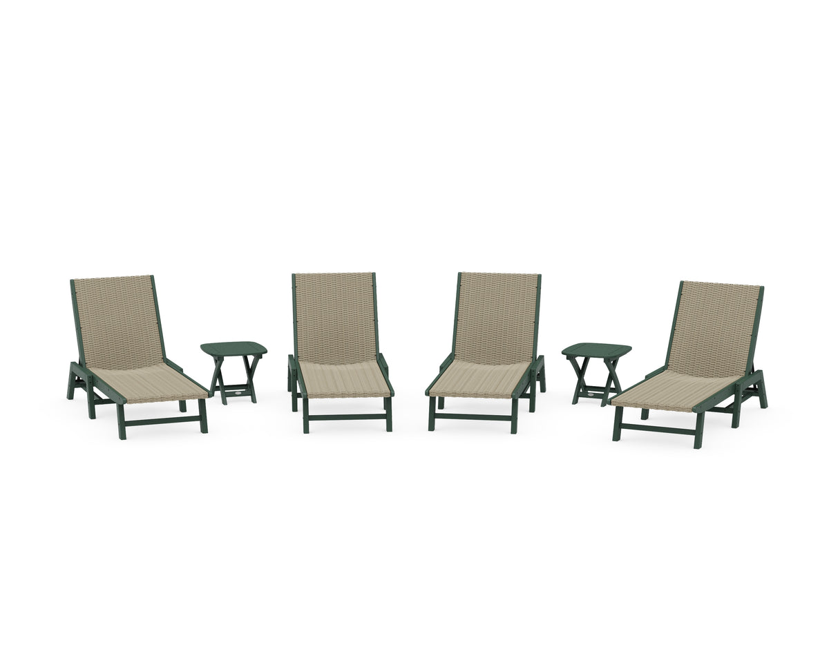 POLYWOOD 6-Piece Coastal Woven Chaise Lounge Set in Green / Dune Grass