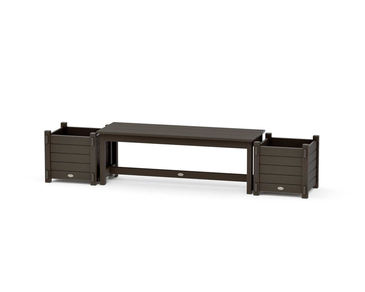 POLYWOOD 48" Nautical Straight Planter Bench Set in Vintage Coffee