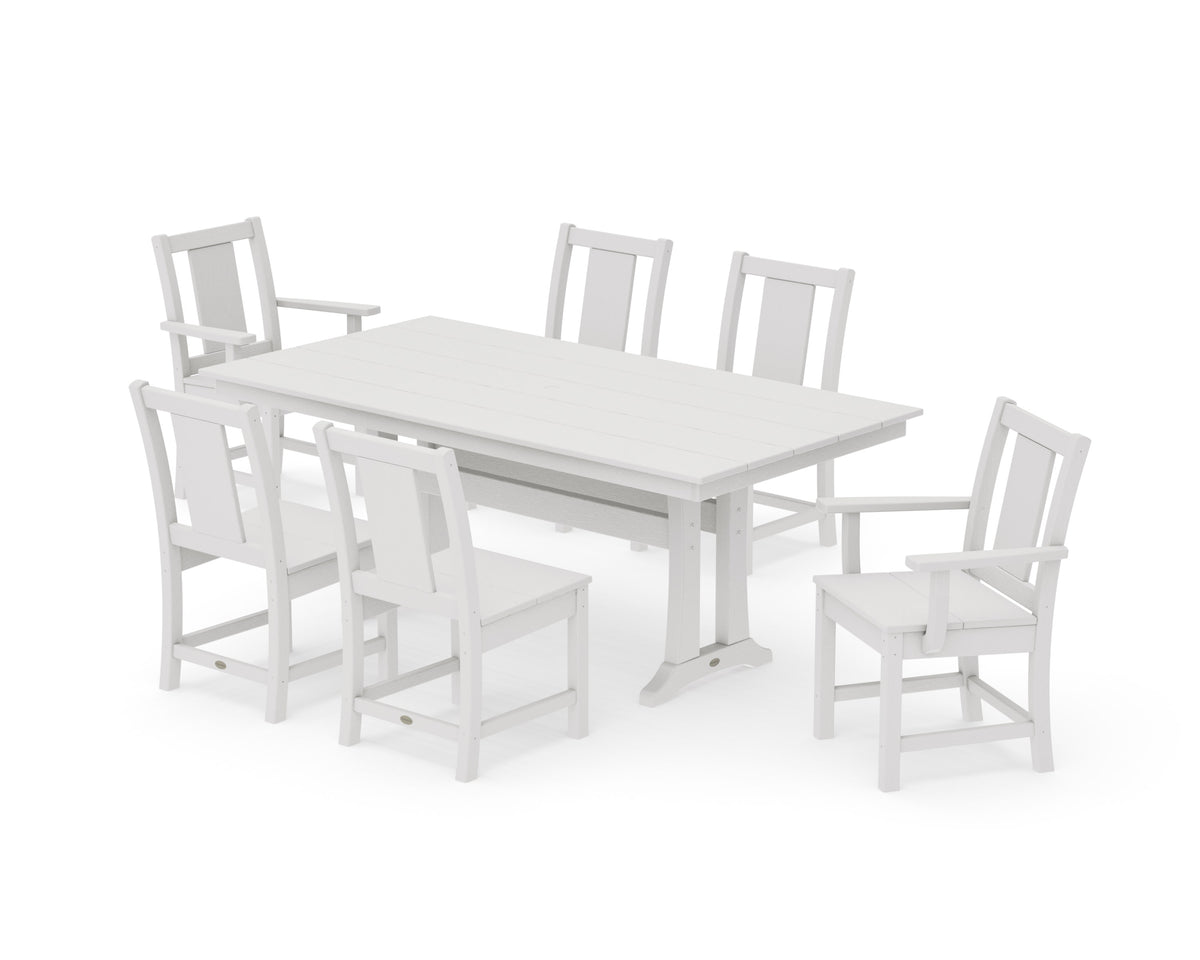 POLYWOOD Prairie 7-Piece Farmhouse Dining Set with Trestle Legs in Vintage White