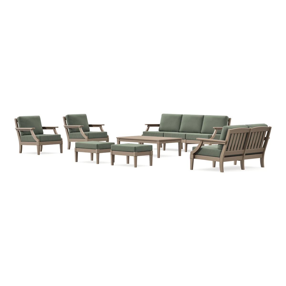 POLYWOOD PW Designer Series Estate 7-Piece Lounge Sofa Set in Vintage Sahara / Cast Sage