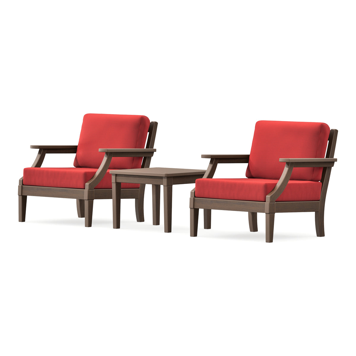 POLYWOOD PW Designer Series Estate 3-Piece Lounge Chair Set in Kona / Crimson Linen