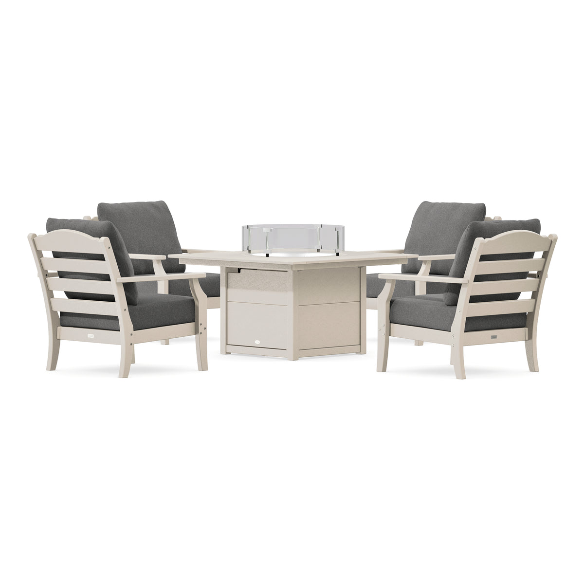 POLYWOOD Savannah 5-Piece Deep Seating Set with Fire Pit Table in Sand