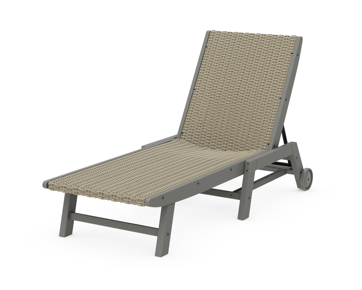 POLYWOOD Coastal Woven Chaise with Wheels in Slate Grey / Dune Grass