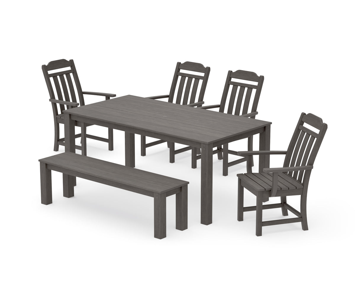 POLYWOOD Cottage 6-Piece Parsons Dining Set with Bench in Driftwood