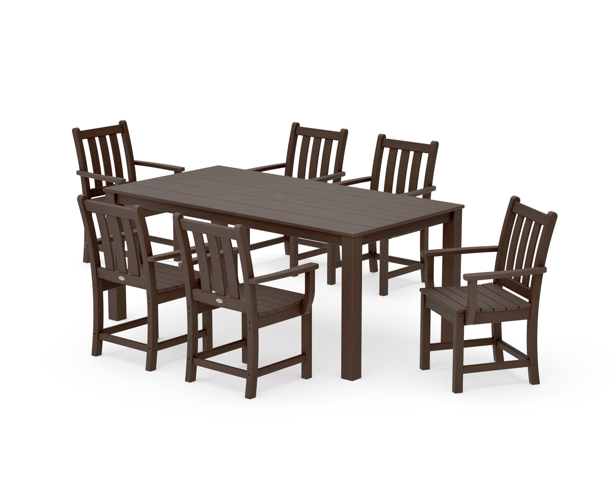 POLYWOOD Traditional Garden Arm Chair 7-Piece Parsons Dining Set in Kona