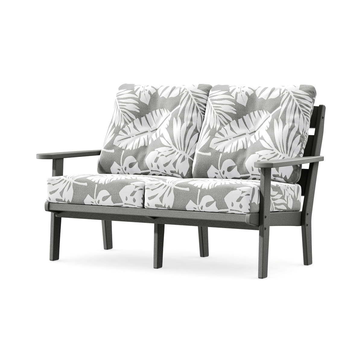 POLYWOOD Lakeside Deep Seating Loveseat in Slate Grey / Leaf Grey Mist