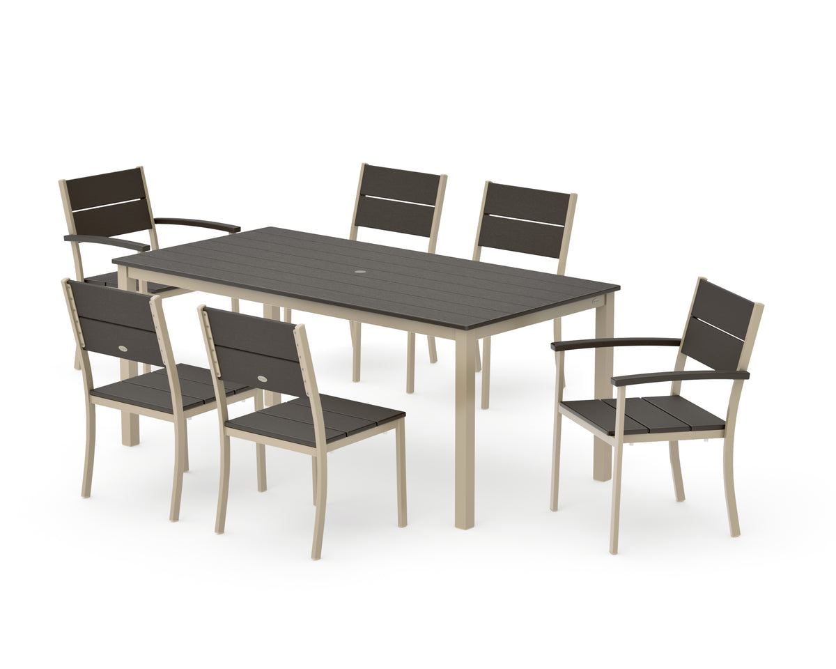 POLYWOOD Main Street 7-Piece Dining Set with Main Street 36" x 72" Dining Table in Sand / Vintage Coffee