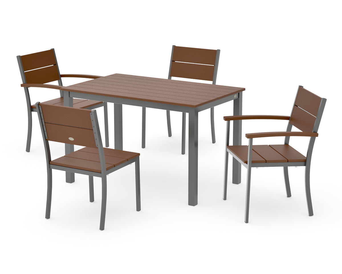 POLYWOOD Main Street 5-Piece Dining Set with Main Street 30 x 48 Dining Table in Charcoal / Teak