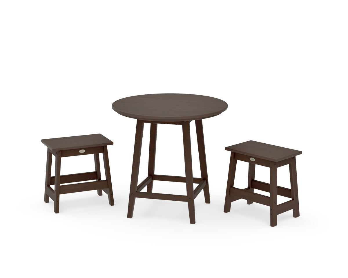 POLYWOOD Modern Studio Stool 3-Piece Round Bistro Set in Kona