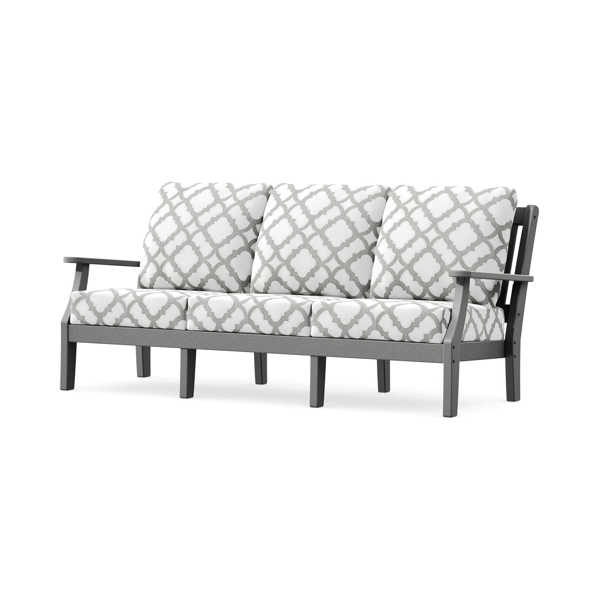 POLYWOOD Chinoiserie Deep Seating Sofa in Slate Grey / Trellis Grey Mist