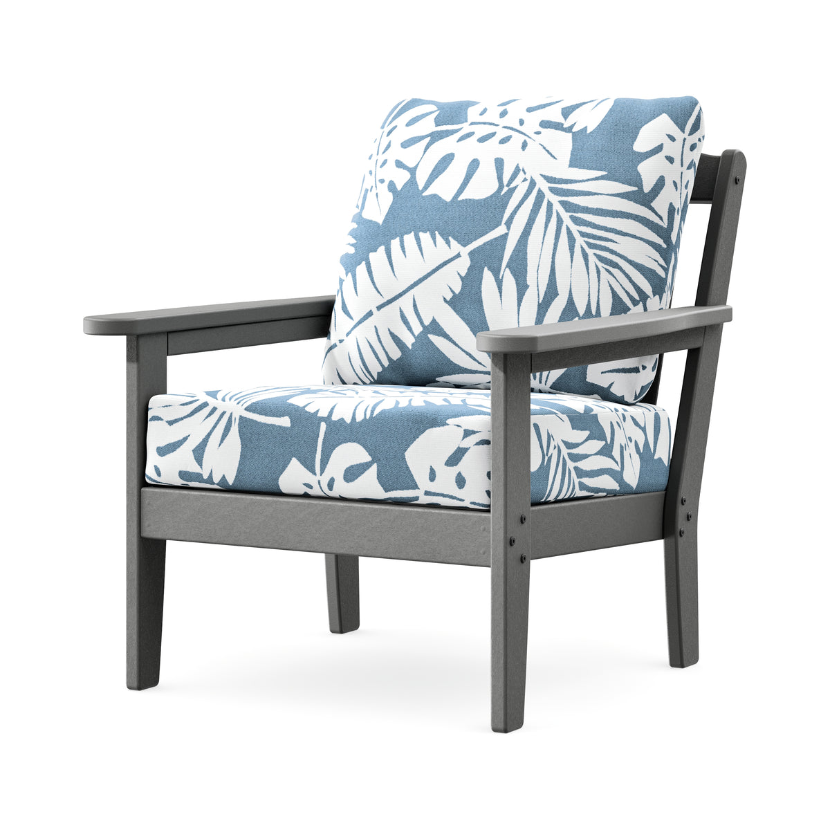 POLYWOOD Cottage Deep Seating Chair in Slate Grey / Leaf Sky Blue