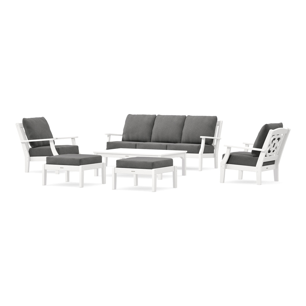 POLYWOOD Chinoiserie 6-Piece Lounge Sofa Set in White