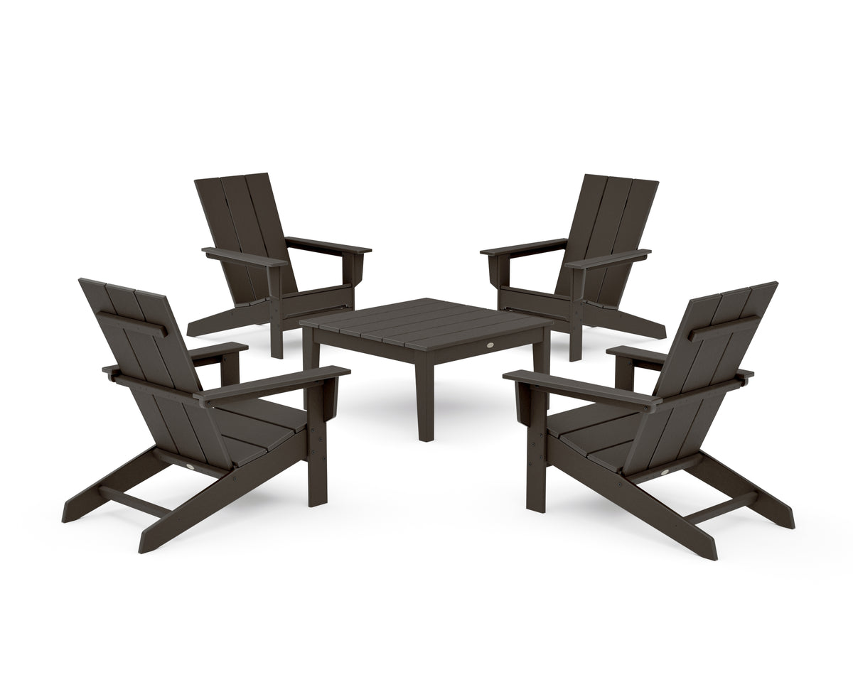 POLYWOOD 5-Piece Modern Studio Adirondack Chair Conversation Group in Vintage Coffee