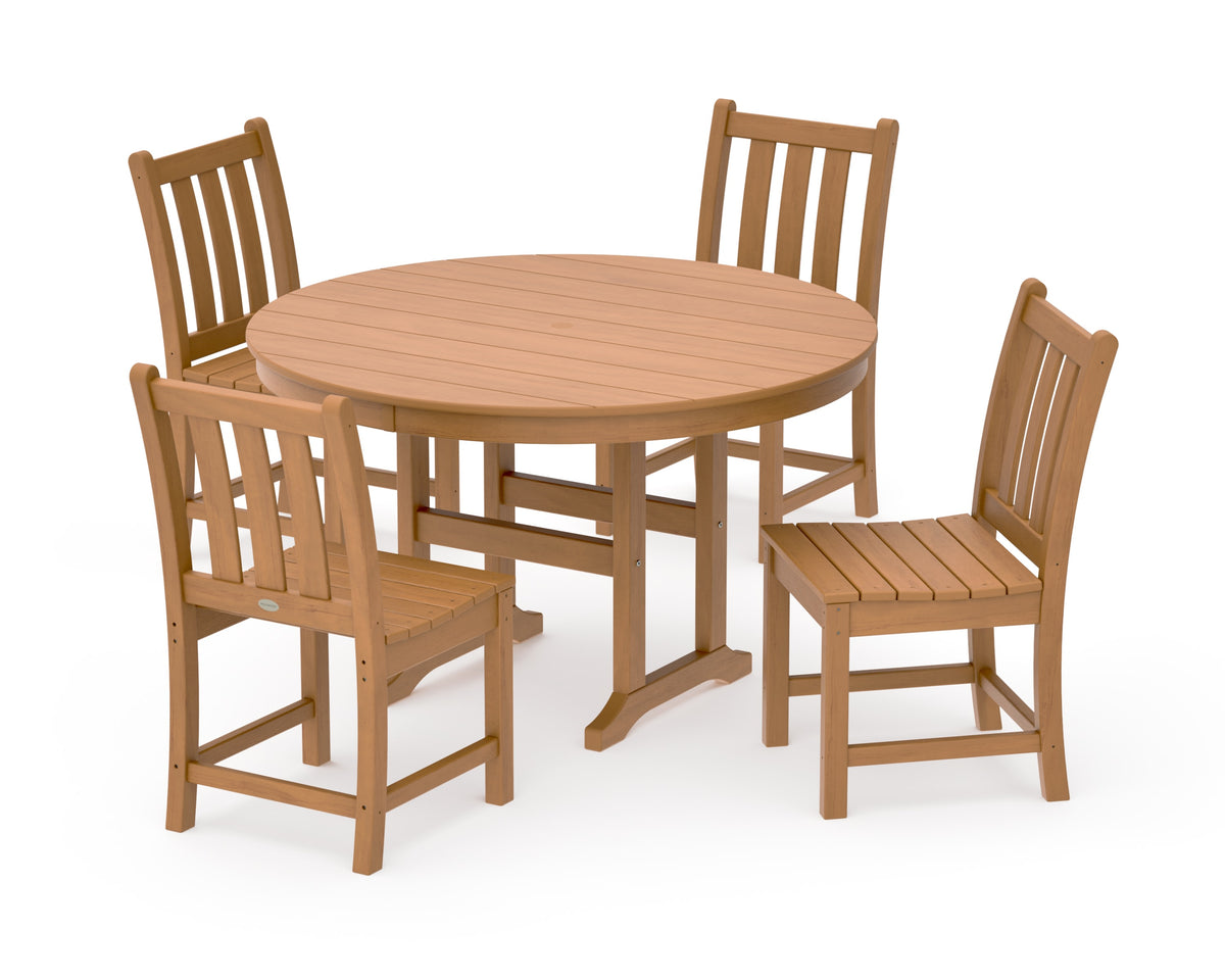 POLYWOOD Traditional Garden Side Chair 5-Piece Round Farmhouse Dining Set in Natural
