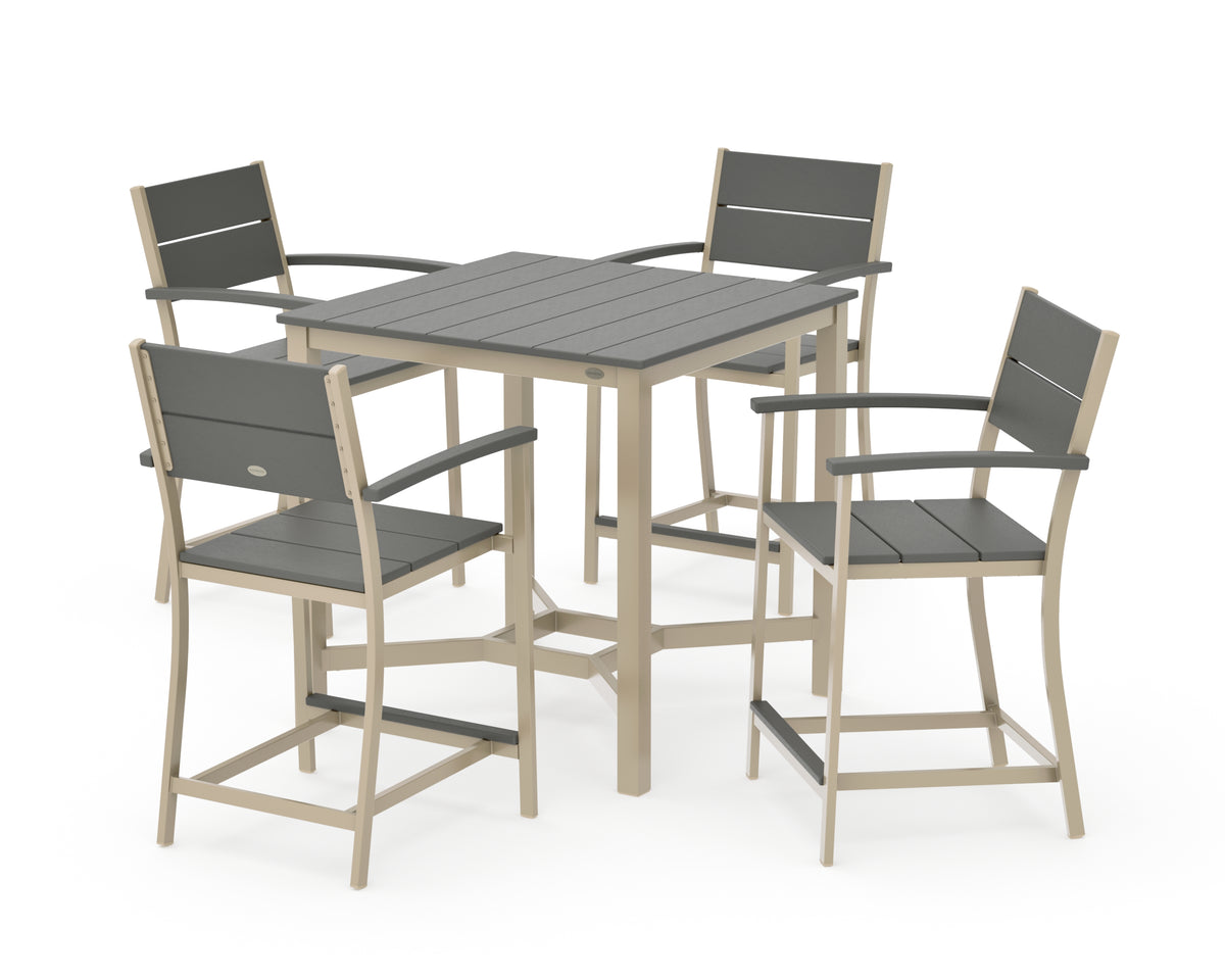 POLYWOOD Main Street 5-Piece Counter Set in Sand / Slate Grey