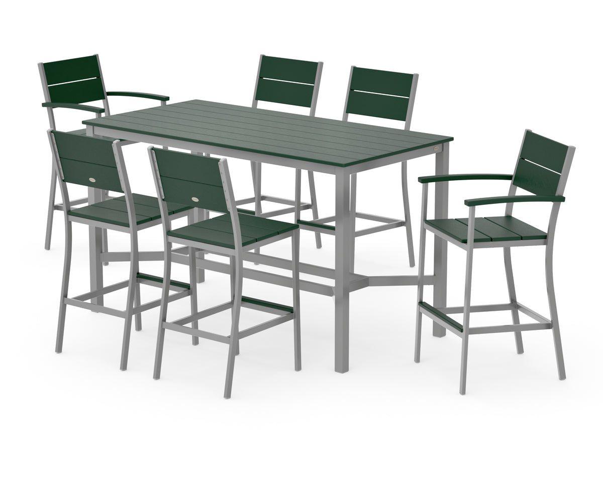 POLYWOOD Main Street 7-Piece Bar Set in Silver / Green