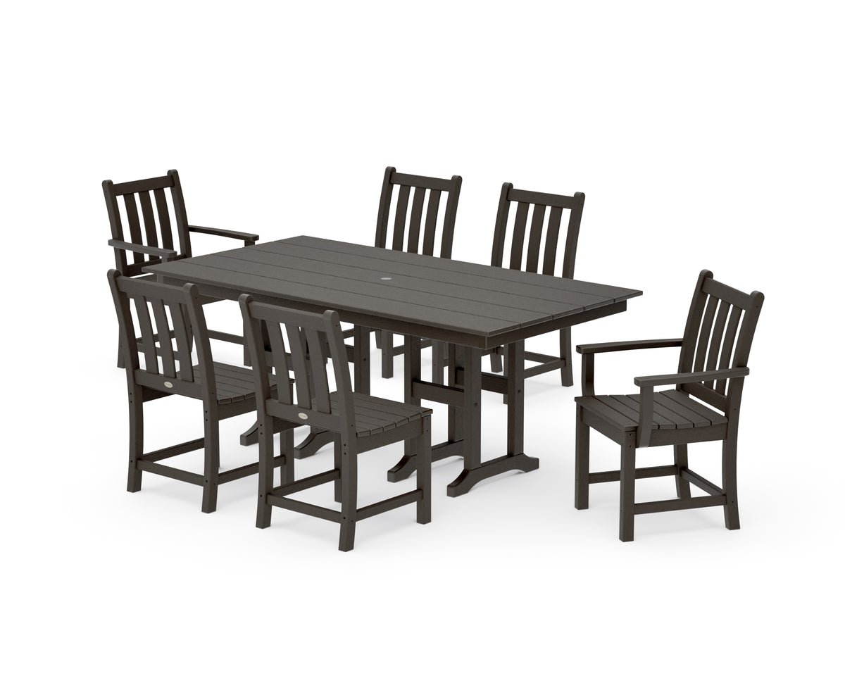 POLYWOOD Traditional Garden 7-Piece Farmhouse Dining Set in Vintage Coffee