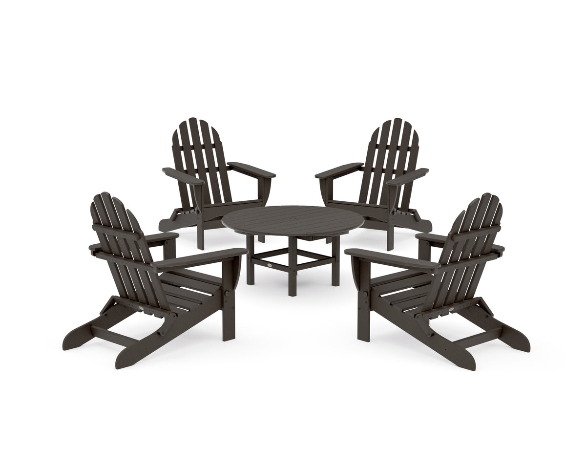 POLYWOOD Classic Folding Adirondack 5-Piece Conversation Group in Vintage Coffee