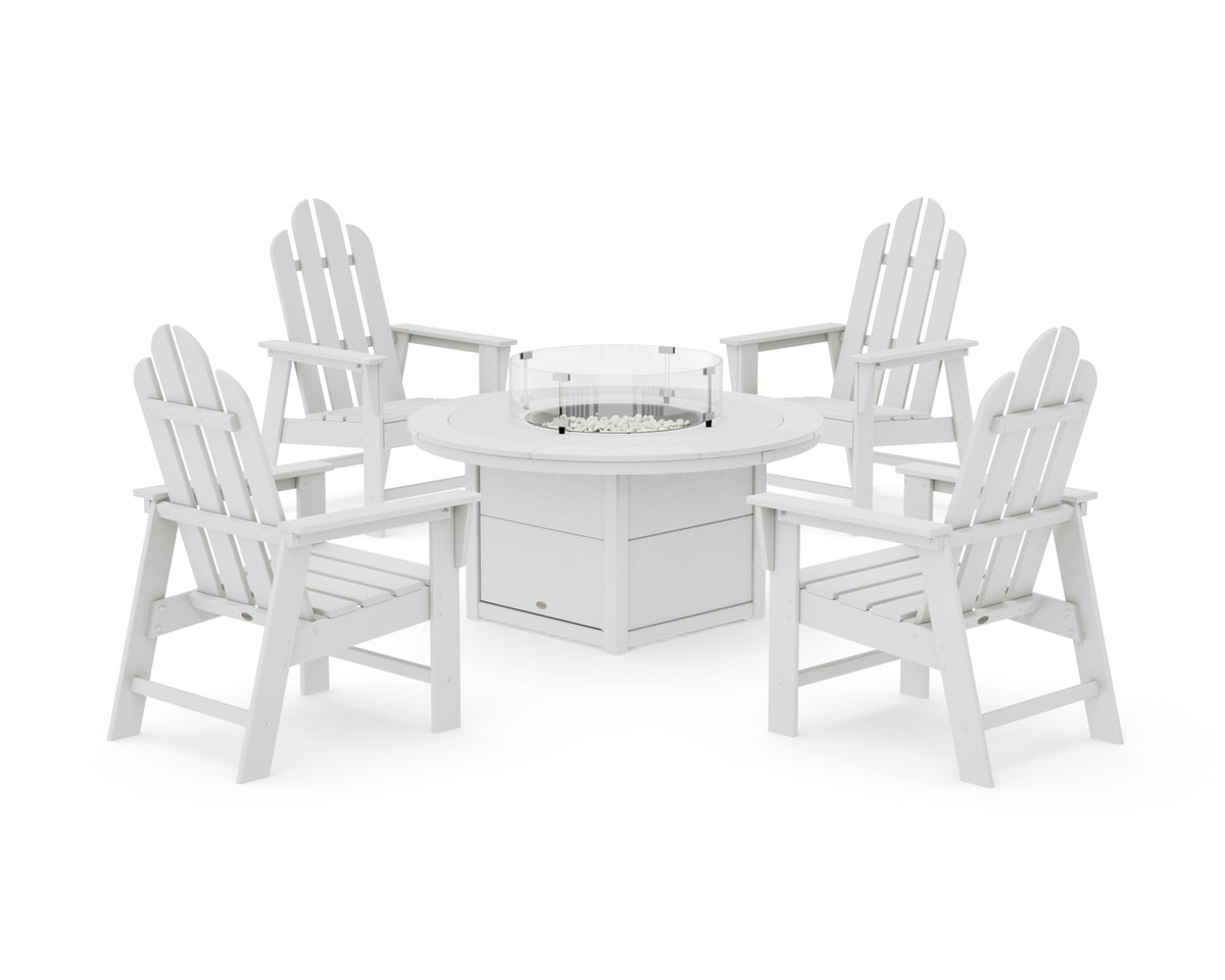 POLYWOOD Long Island 4-Piece Upright Adirondack Conversation Set with Fire Pit Table in Vintage White