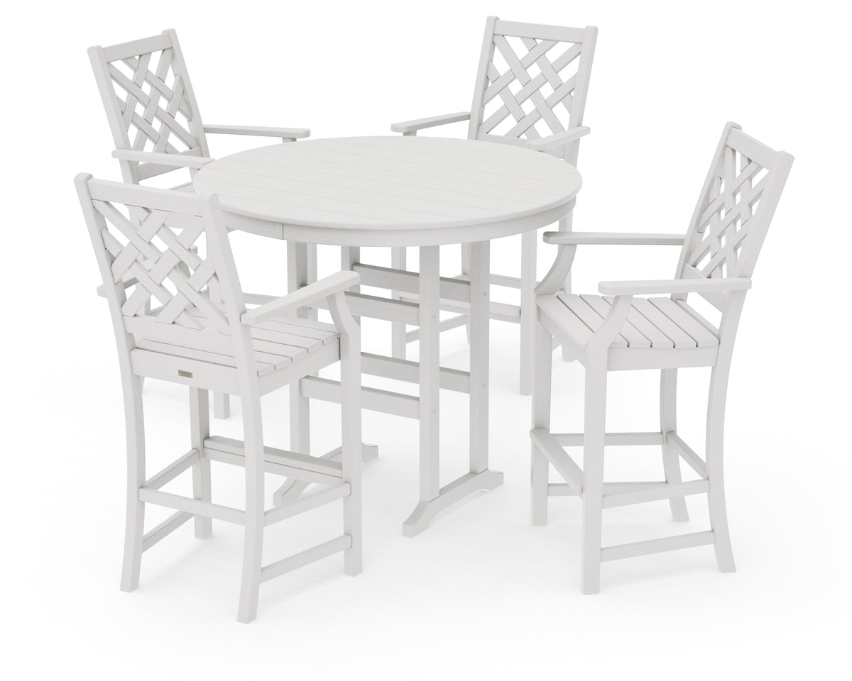 POLYWOOD Country Living Wovendale 5-Piece Round Farmhouse Bar Set in Vintage White