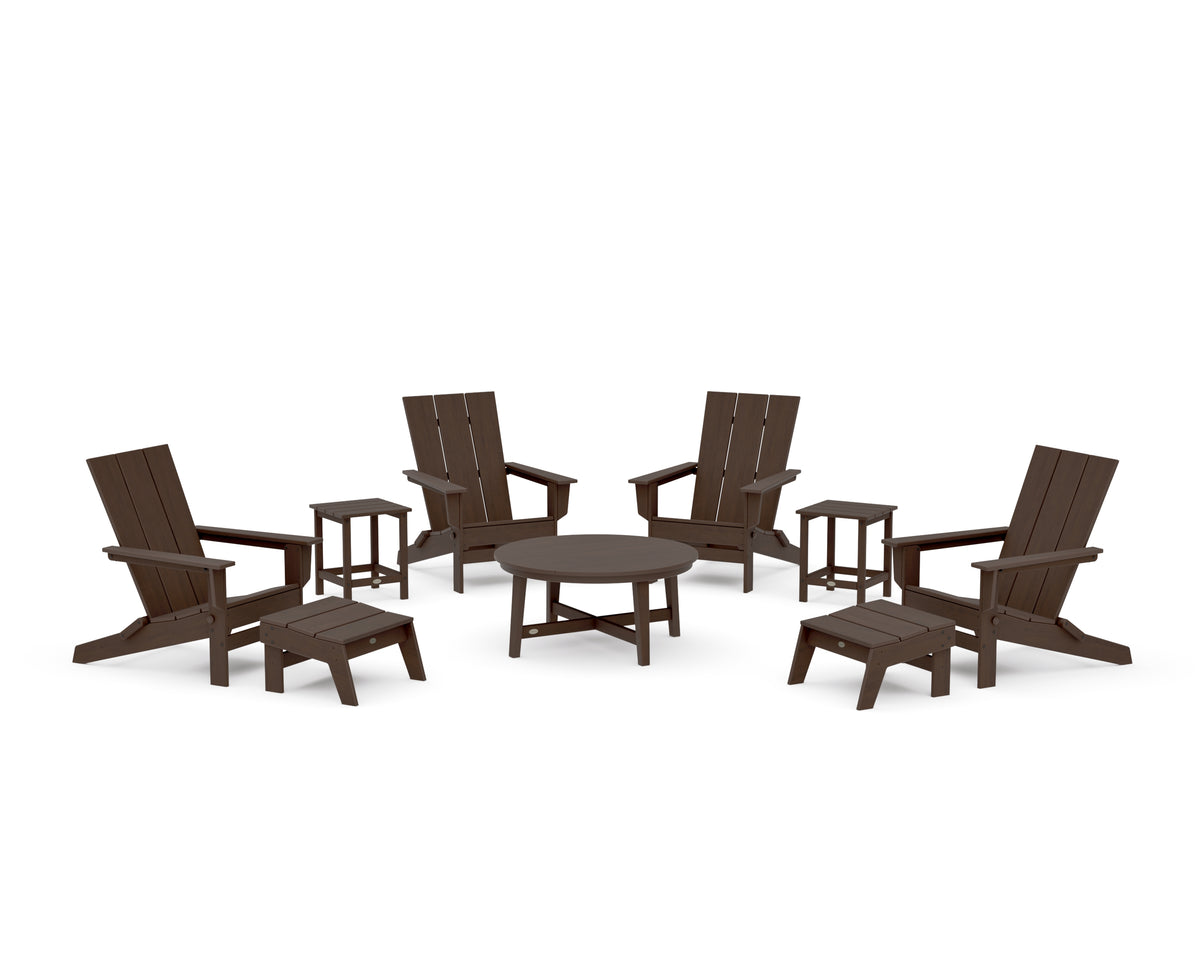 POLYWOOD Modern Studio Folding Adirondack 9-Piece Conversation Set in Kona