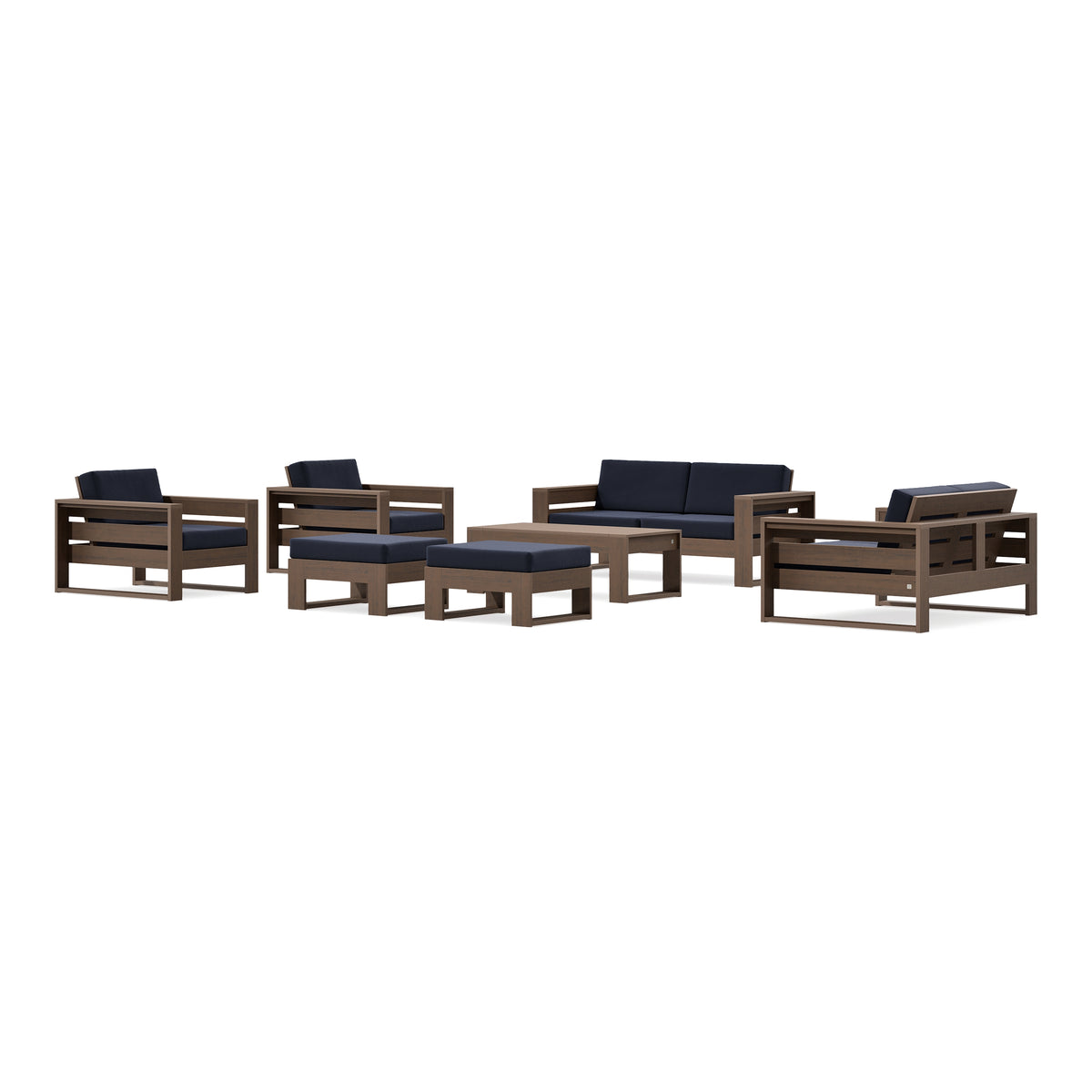 POLYWOOD PW Designer Series Latitude 7-Piece Lounge Loveseat Set in Kona / Navy