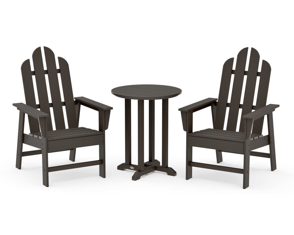 POLYWOOD Long Island 3-Piece Round Bistro Dining Set in Vintage Coffee