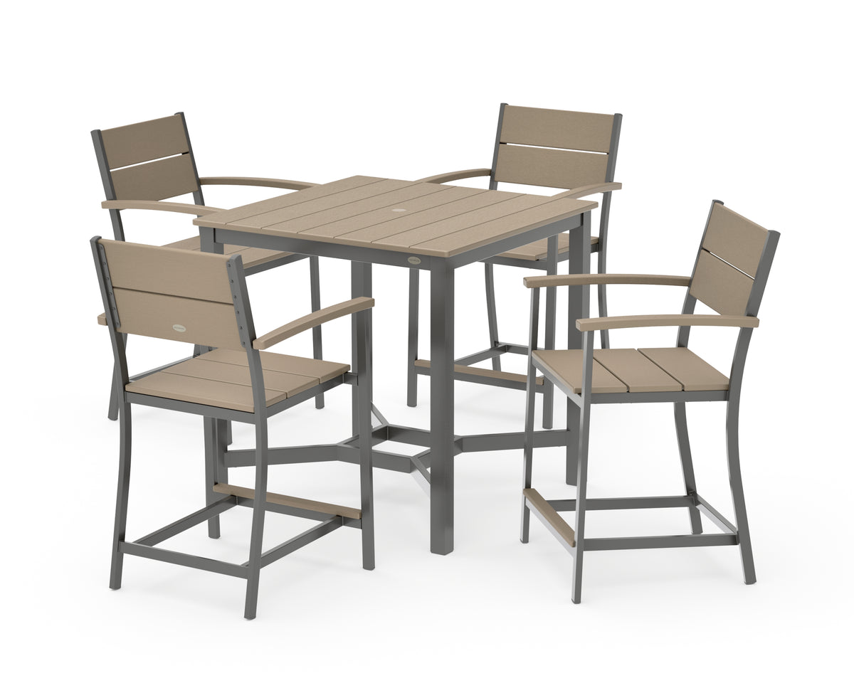 POLYWOOD Main Street 5-Piece Counter Set in Charcoal / Vintage Sahara