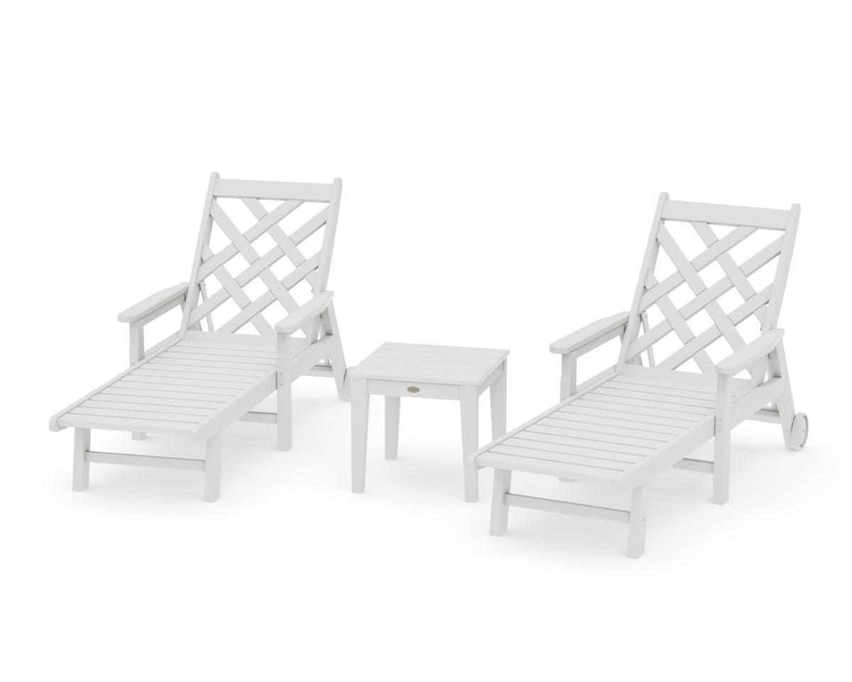 POLYWOOD Wovendale 3-Piece Chaise Set with Arms and Wheels in Vintage White