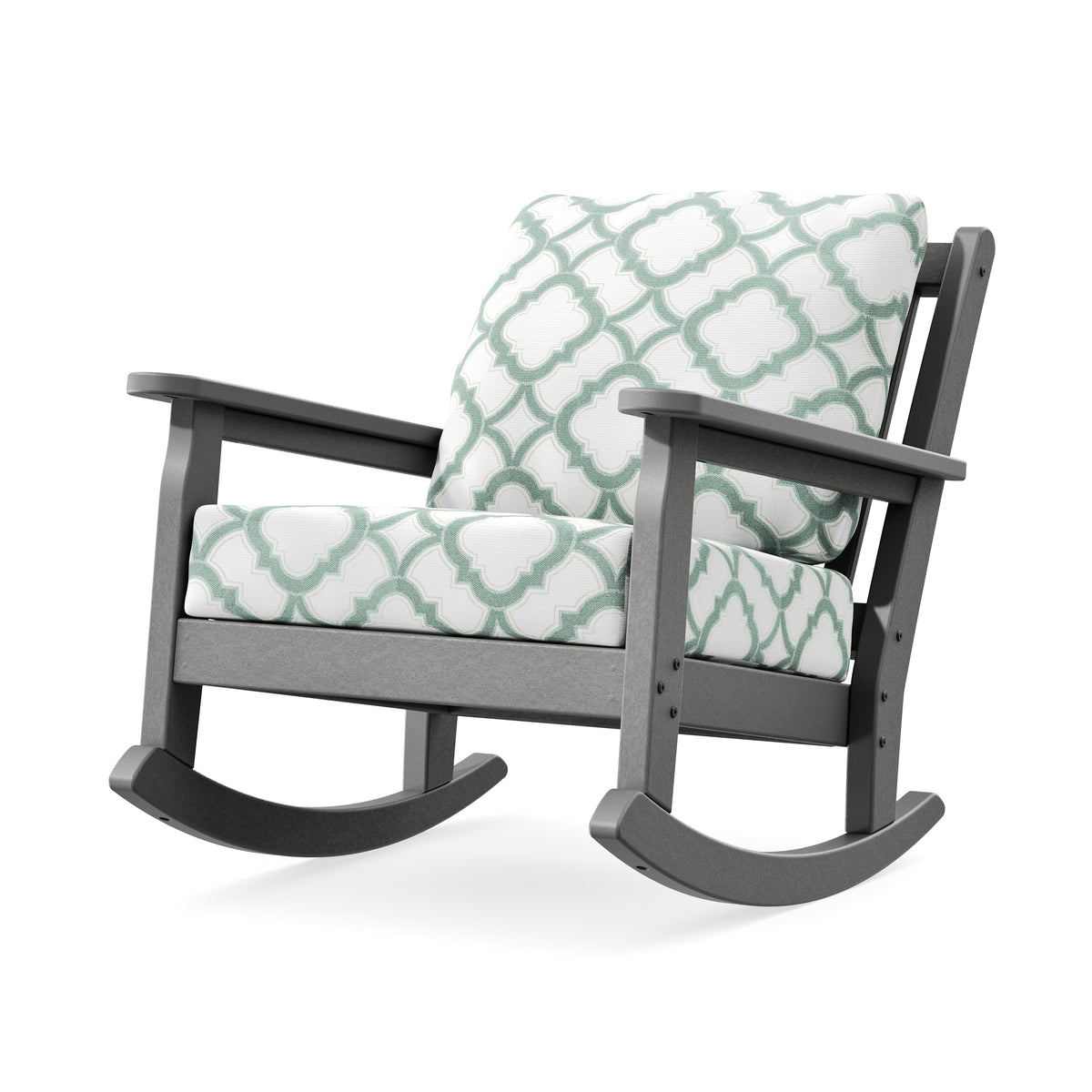 POLYWOOD Chippendale Deep Seating Rocking Chair in Slate Grey / Trellis Glacier Spa