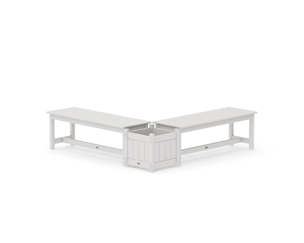 POLYWOOD 48" Vineyard L-Shaped Planter Bench Set in Vintage White